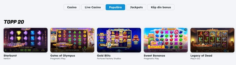 Topp 20 populära slots