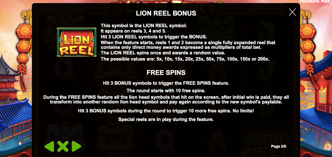 5 Lions Dance Slot Bonus Game