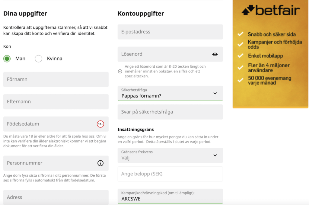 Betfair Spelkonto