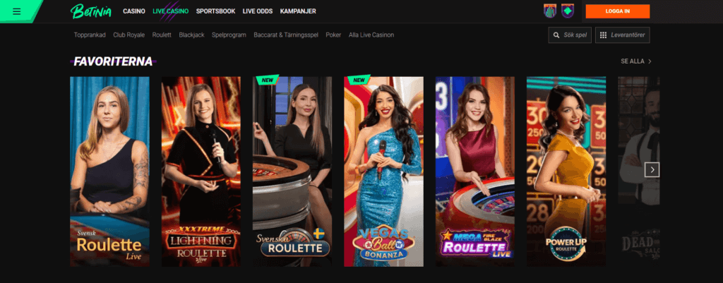 Betinia live dealer bord