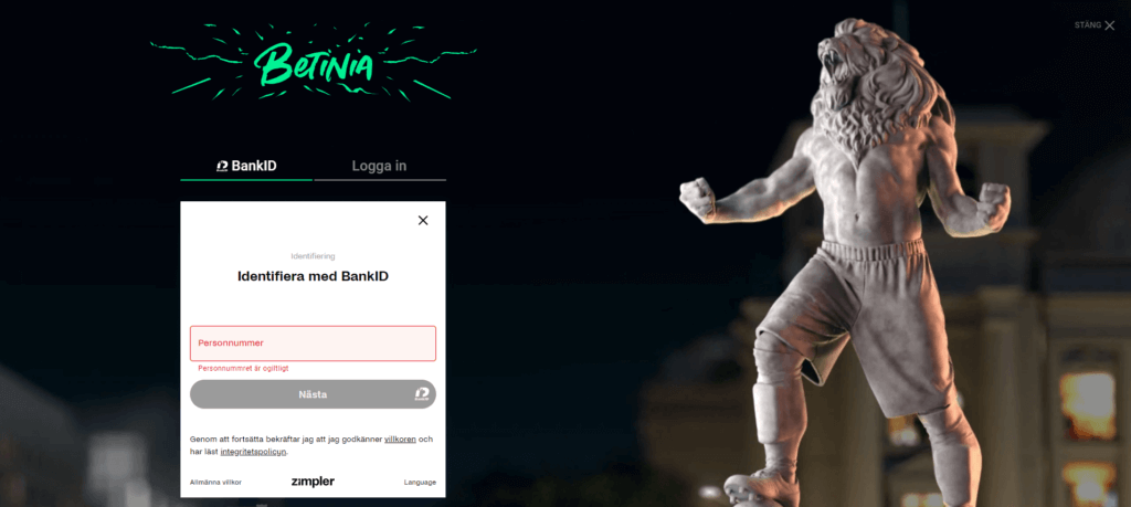 Öppna konto på Betinia