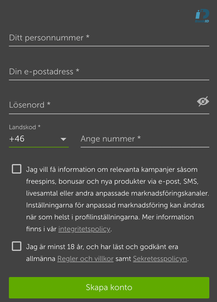 Skapa konto hos betsafe