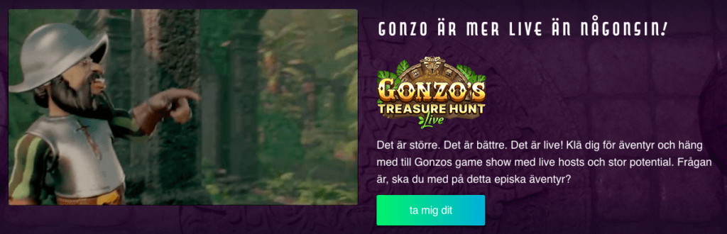 Buster Banks erbjuder spelshowen Gonzo's Treasure Hunt.