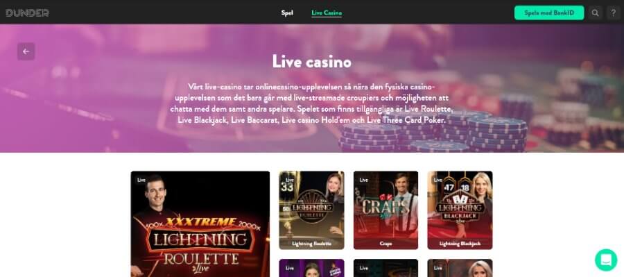 Dunder Live Casino