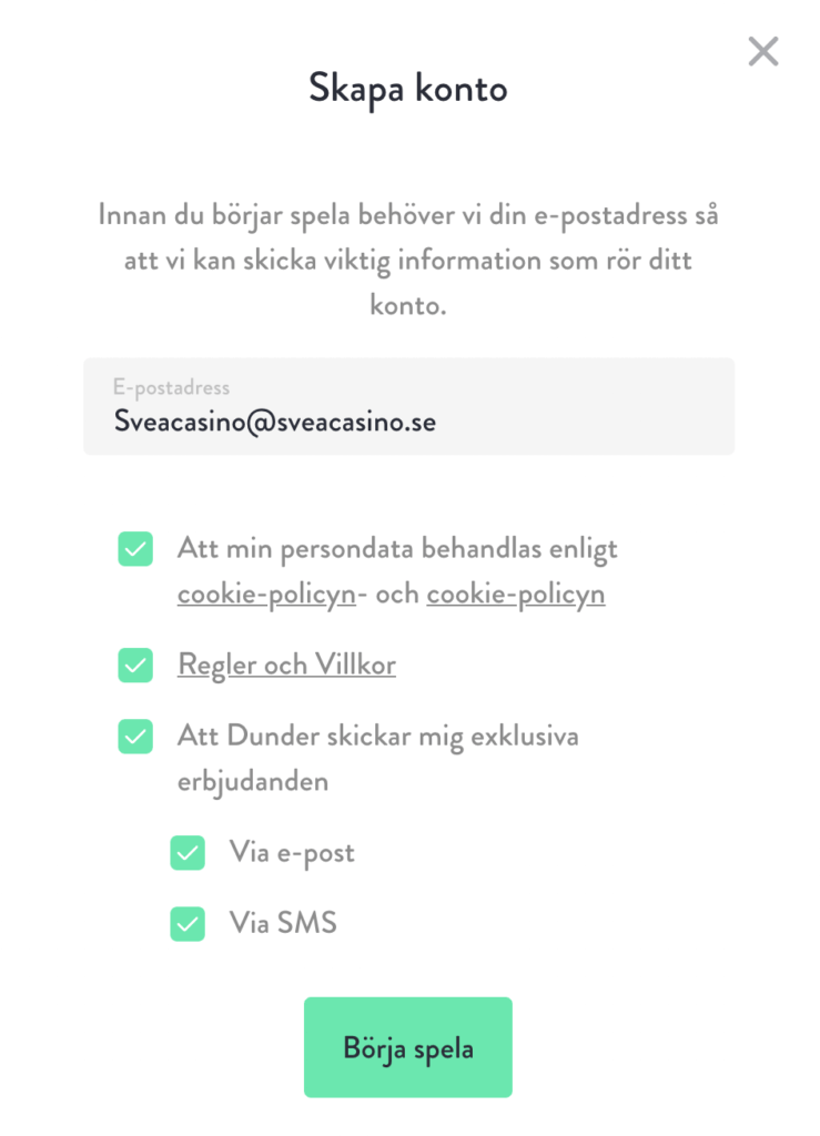 Dunder Skapa konto