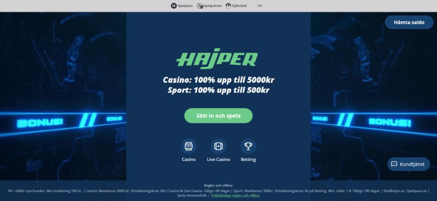 Hajper Casino start