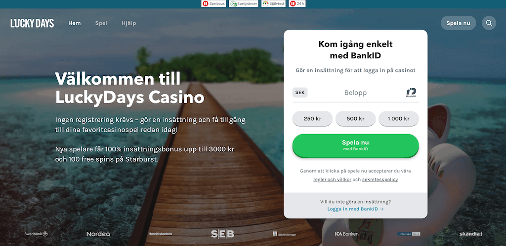 Lucky Days Casino hemsida.
