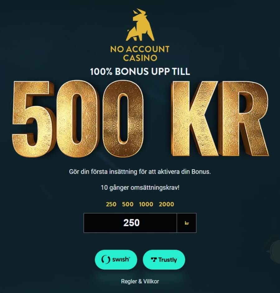 Generös välkomstbonus på No Account Casino