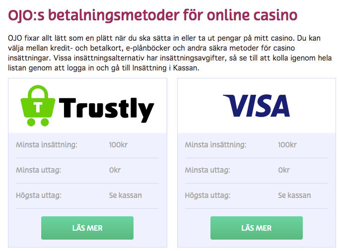 Play Ojo Casino betalning