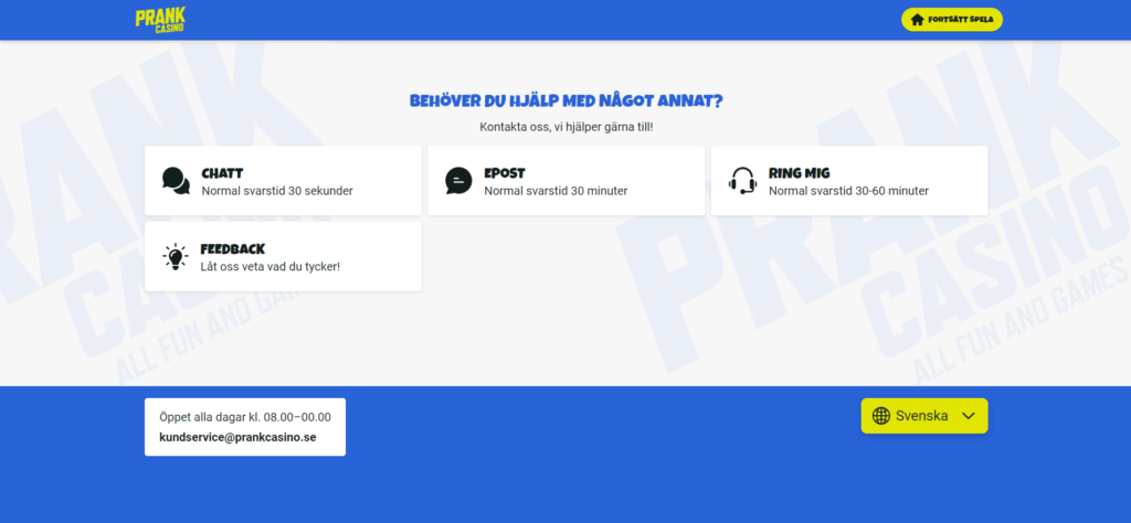 Prank Casino kundtjänst