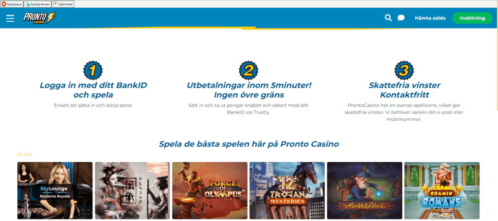 Pronto Casino startsida