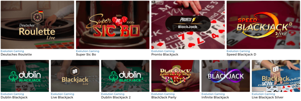 Live casinot distribueras av Evolution Gaming.