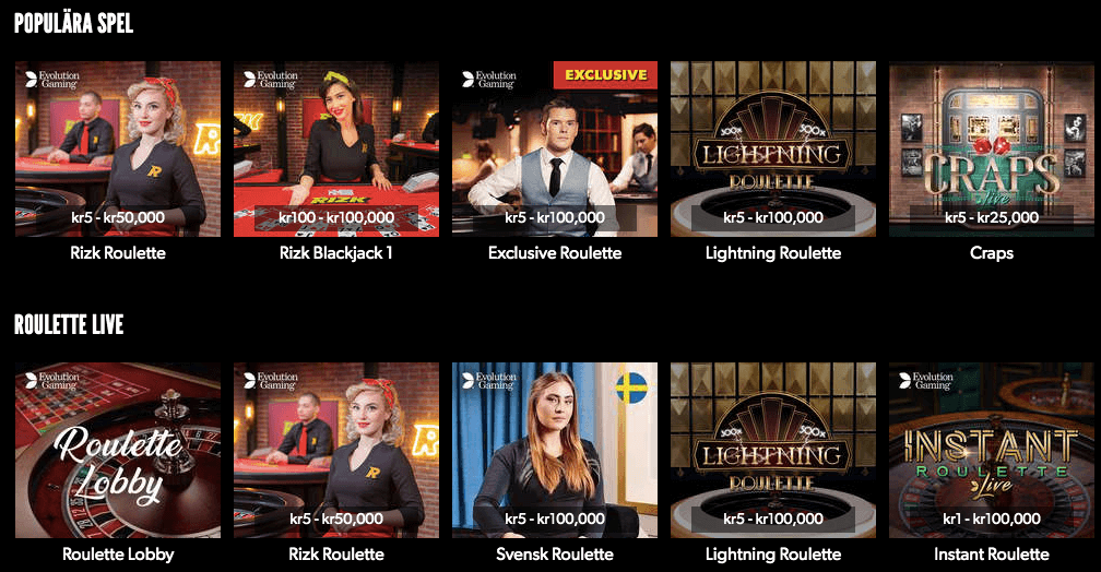 Rizk live casino.