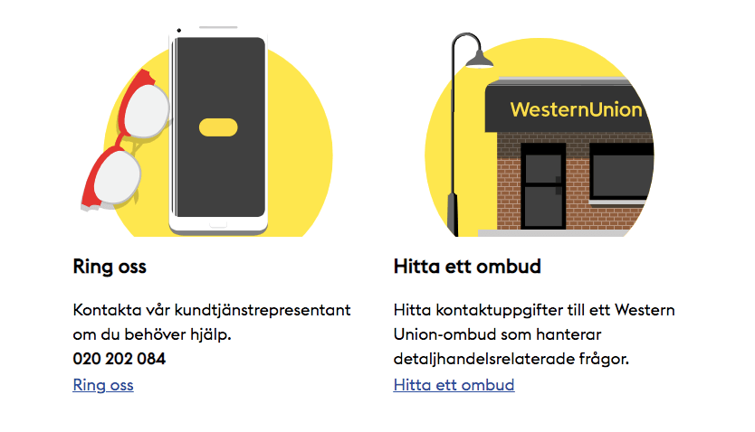 Du kan ringa Western Union i Sverige och få hjälp vid behov.