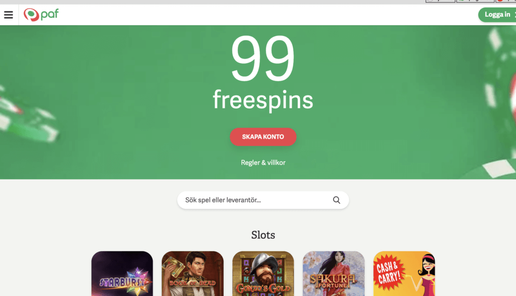 Paf Casino Välkomstbonus