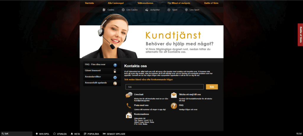 Videoslots kundtjänst