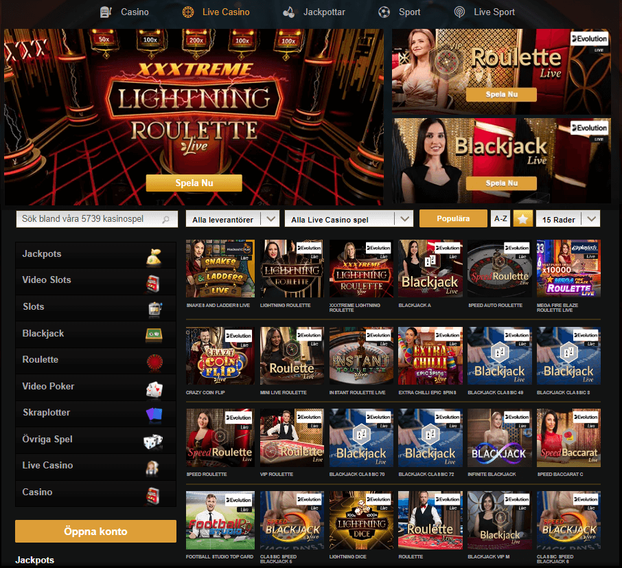 Videoslots live casino