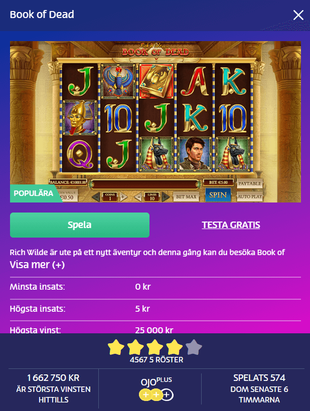 PlayOJO free spins bonus - Book of Dead