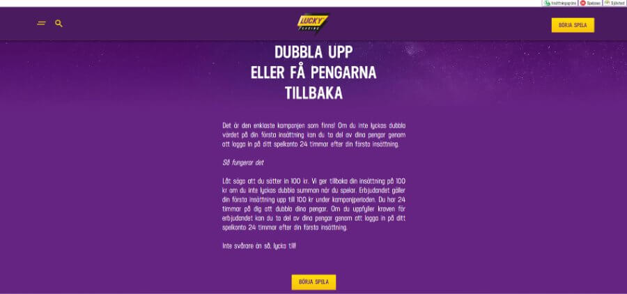 Lucky Casino cashback bonus