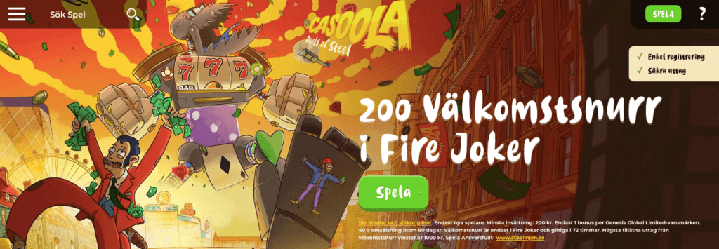 Casoola erbjuder free spins på Fire Joker