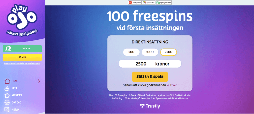 PlayOJO med free spins i Book of Dead