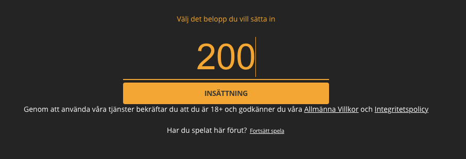 Snabbis Casino insättning.