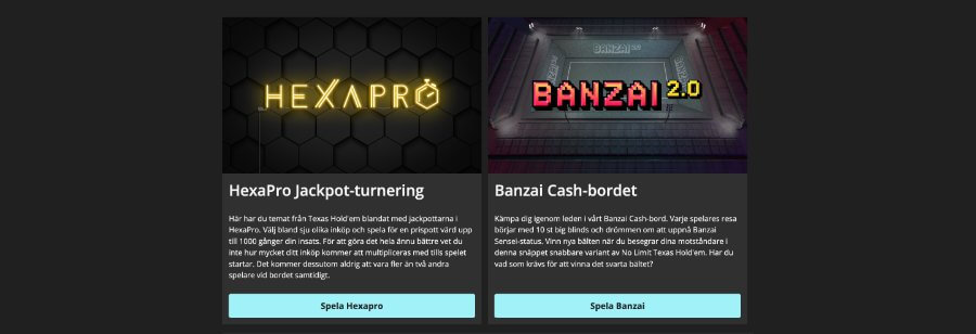 De två pokerspel som Storspelare erbjuder - Hexapro och Banzai.