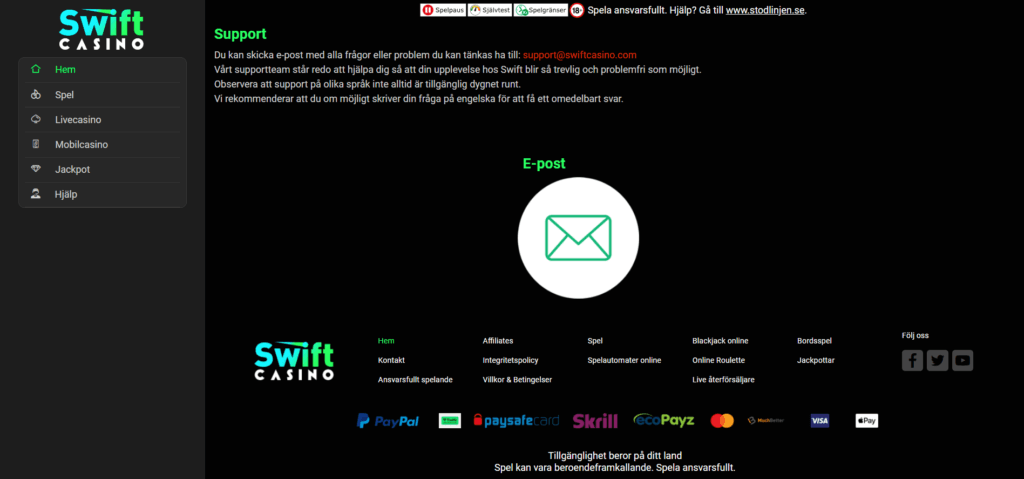 Swift Casino kundtjänst