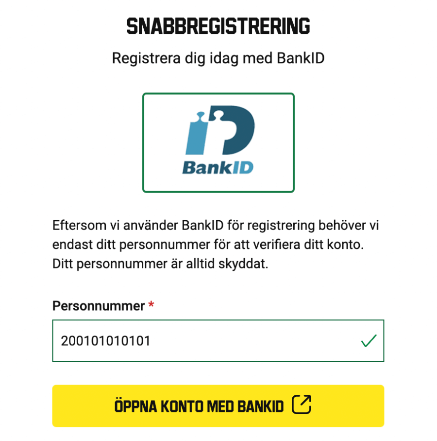 Öppna konto med BankID hos Unibet