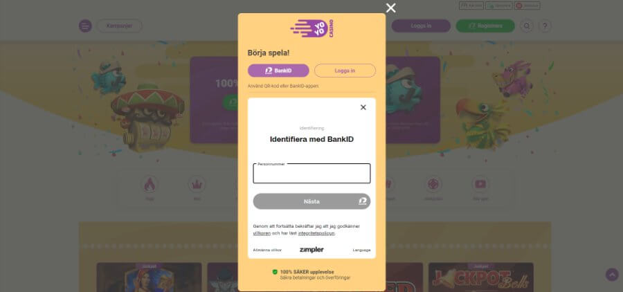 Registrera konto på YoYo Casino