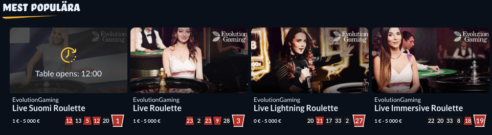 ZenSpins live casino distribueras av Evolution.