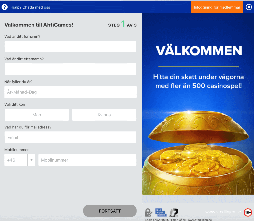 Ahti Games registrering.