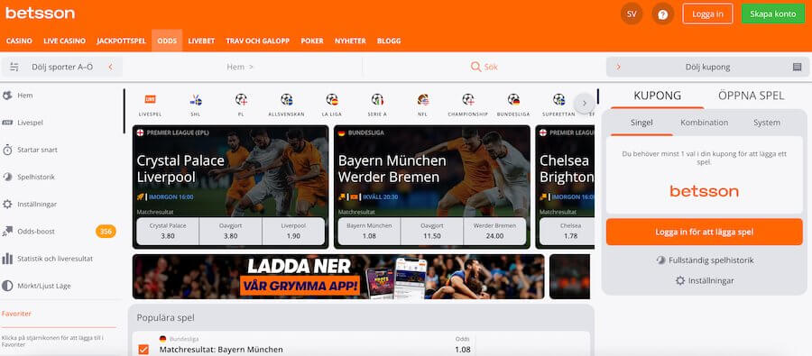 Betsson odds