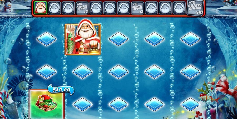 Free spins-läget i Big Bass Christmas Frozen Lake