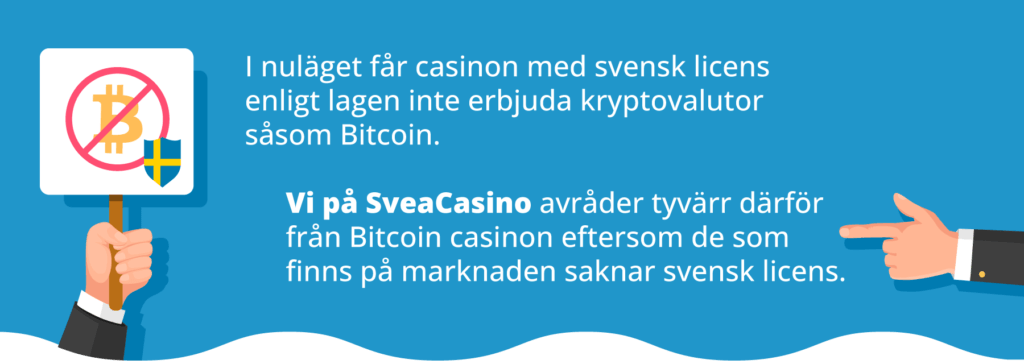 Casinon med svensk licens får inte erbjuda Bitcoins som betalning.