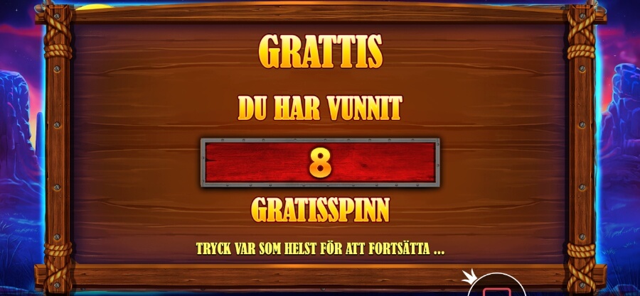 Grattis du har vunnit 8 free spins.