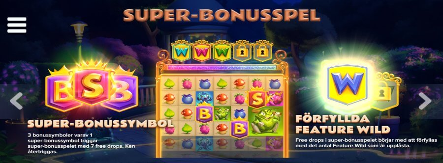 Ett super-bonusspel i Buggin med bonus- och superbonussymboler.