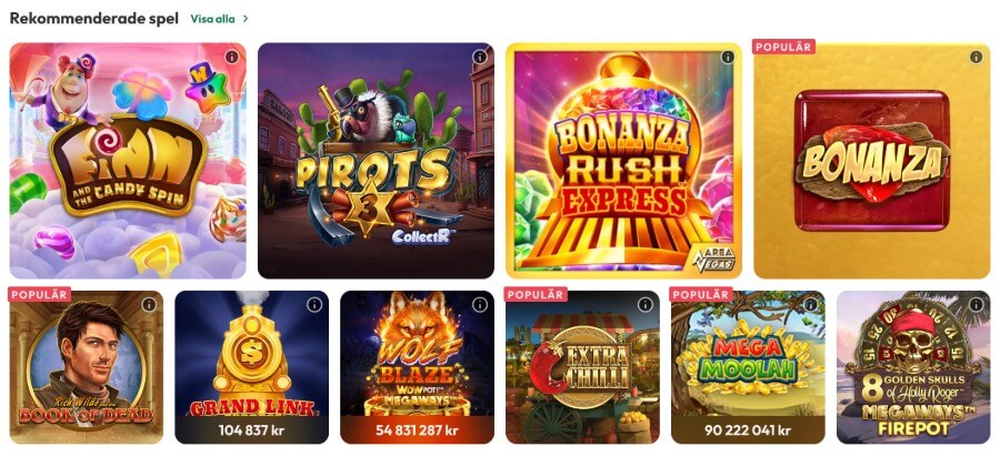 Rekommenderade spel hos Casinostugan
