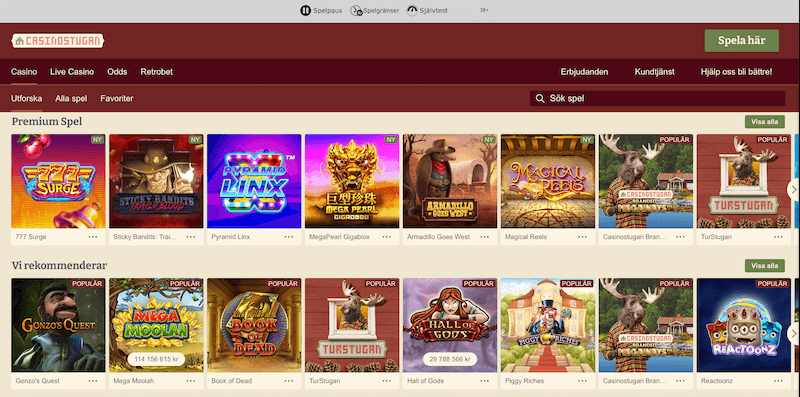 Casinostugans utbud av slots.