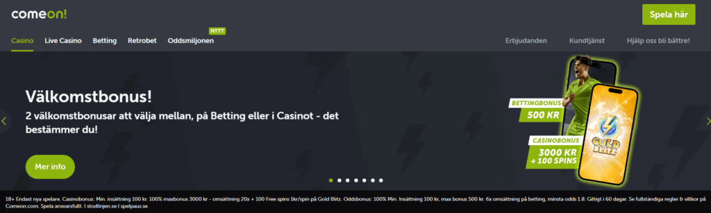 ComeOn välkomstbonus