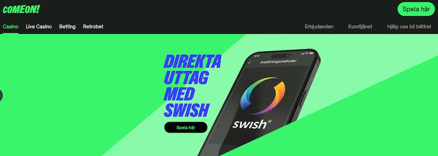 ComeOn erbjuder direkta uttag med Swish