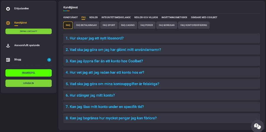 Coolbet kundtjänst