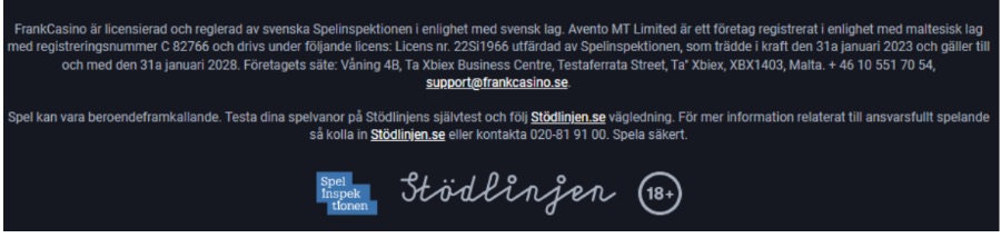 Frank Casino ansvar och info