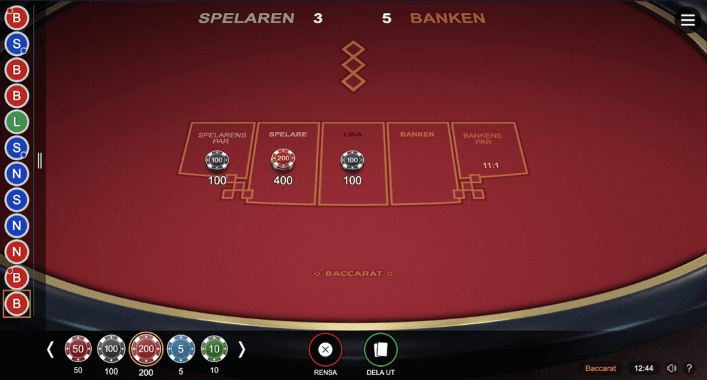 Baccarat bordet.