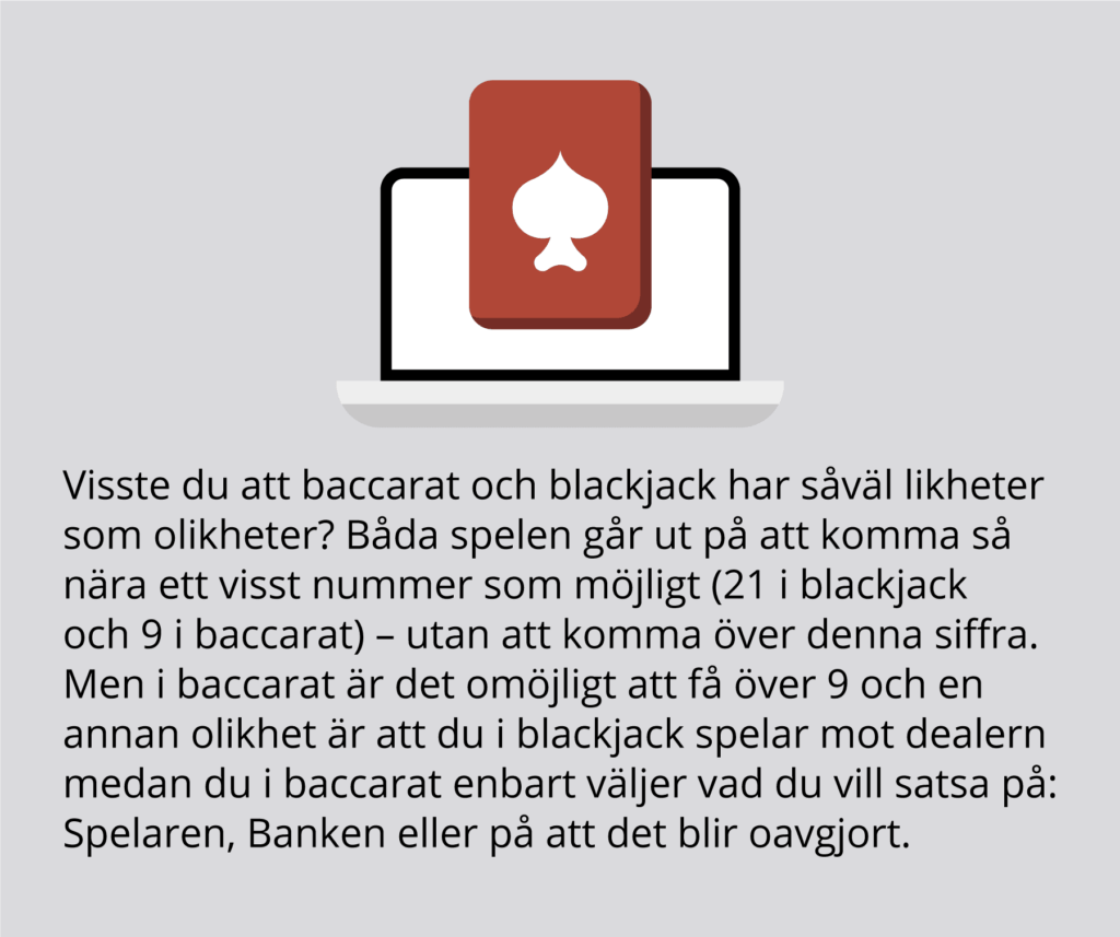 Infographic: Baccarat och blackjack har vissa likheter.