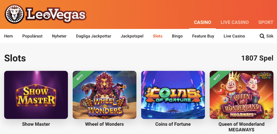 LeoVegas utbud av slots