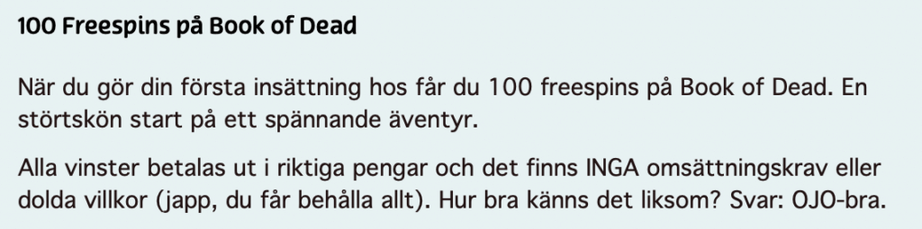PlayOJOs erbjudande.