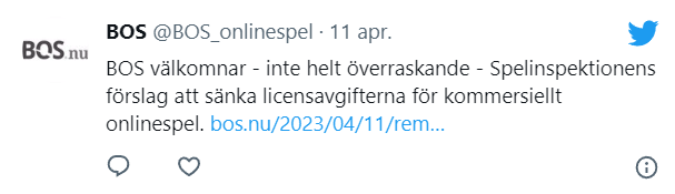 BOS välkomnar Spelinspektionens förslag om sänkta licensavgifter