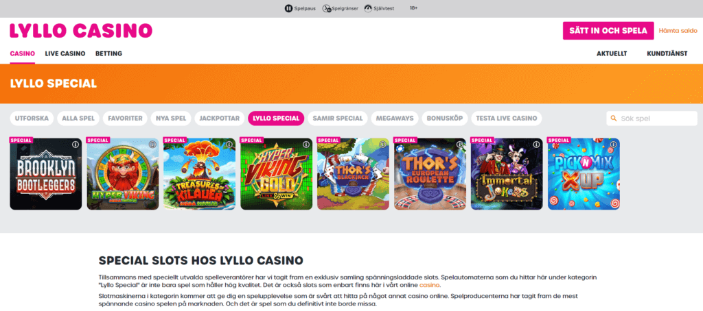 Lyllo Casino Exklusiva spel