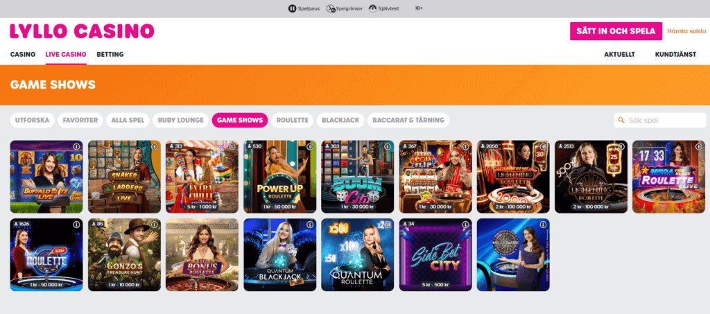 Lyllo Casino live casino game shows